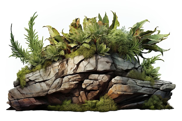 Cutout rock surrounded by plants