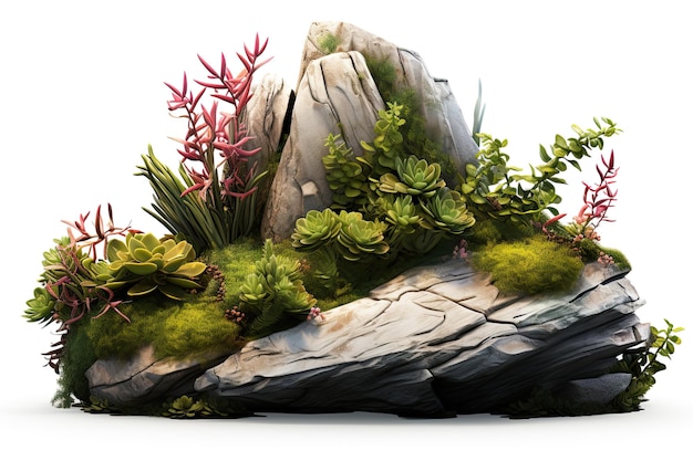 Cutout rock surrounded by plants