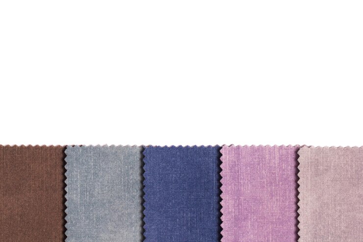 Photo cutout samples of velour furniture fabric isolated on white background in macro