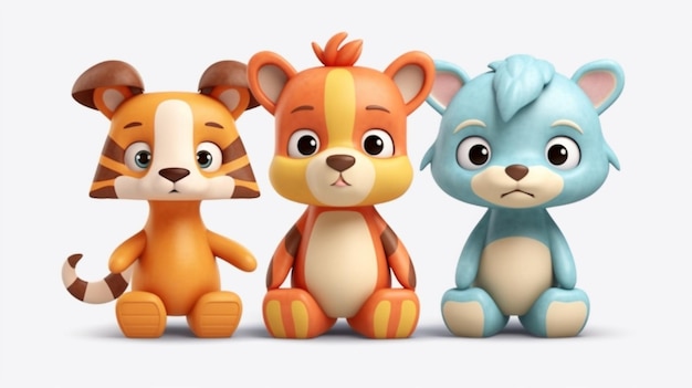 cutout set of cartoon animal toys characters isolate Ai Generative