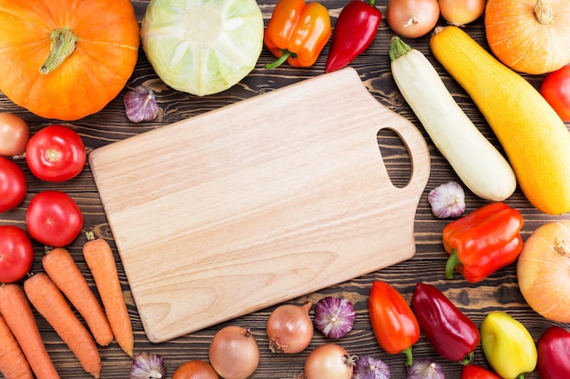 Cutting Board Mockup with Fresh Vegetables.