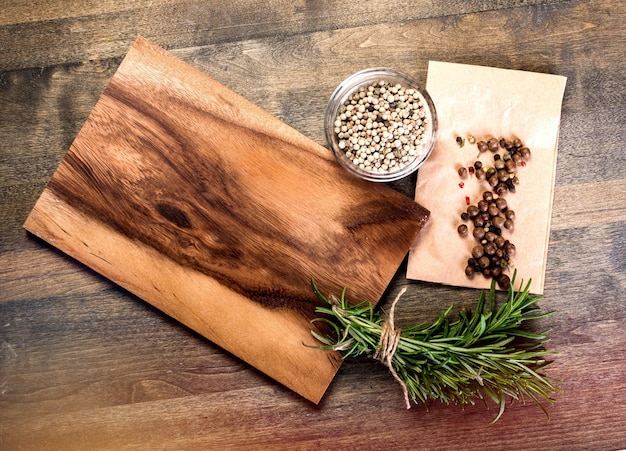 Cutting Board, rosemary and spices