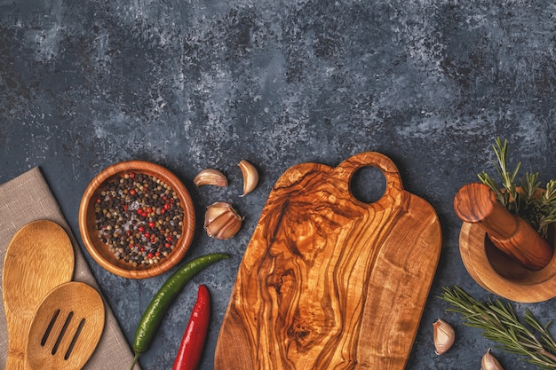 Cutting board and spices for cooking