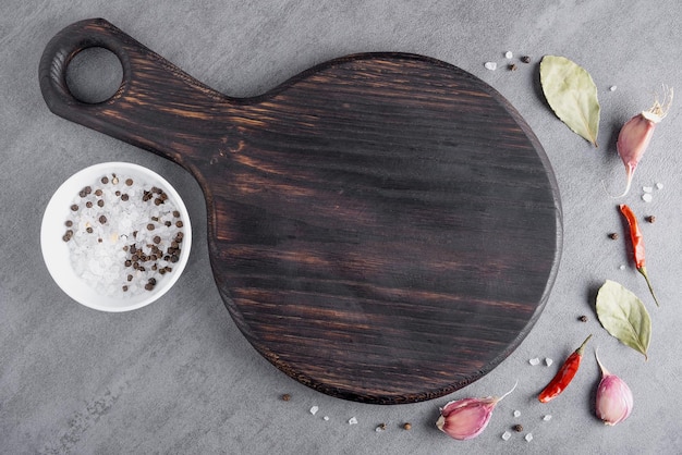 Cutting board or steak board with salt and spices