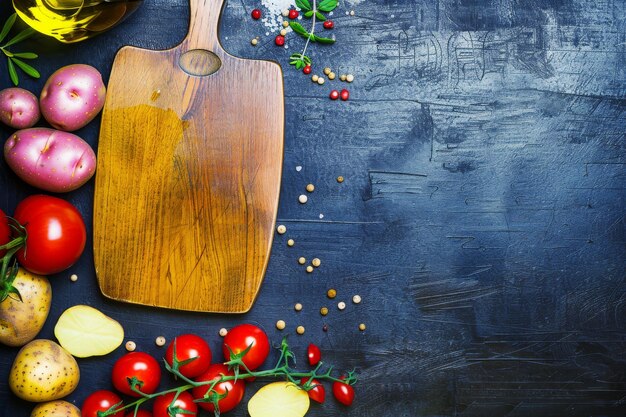 Cutting Board With Knife and Vegetables