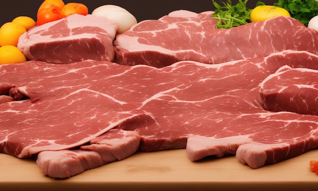 A cutting board with a large piece of meat on it