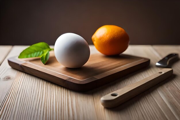 Cutting board with an orange slice next to a lemon