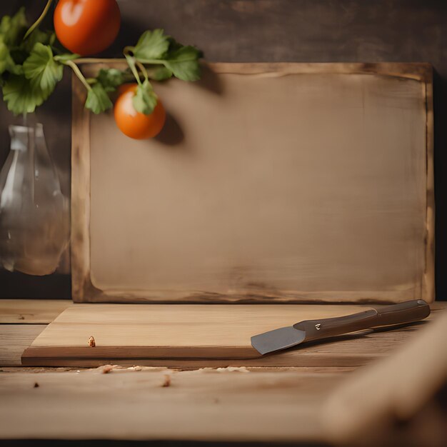 Photo a cutting board with tomatoes on it and a knife on a wooden table