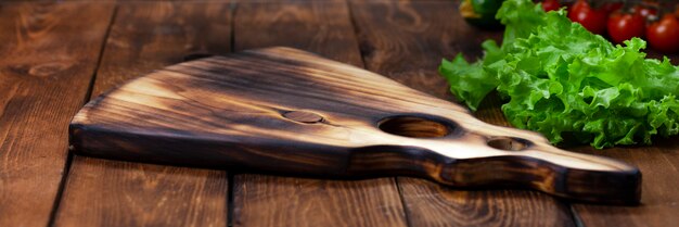 Cutting board on a wooden table