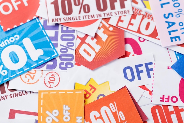 Photo cutting coupons in different colors