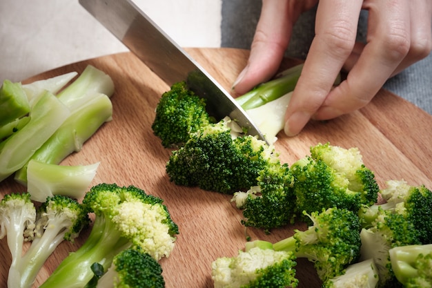 Cutting fresh cabbage with a knife