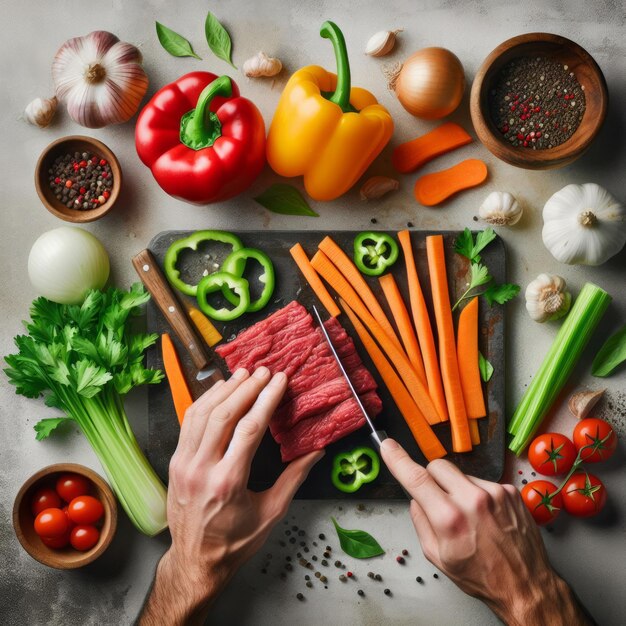 Cutting Meat and Veggies with Knife 2