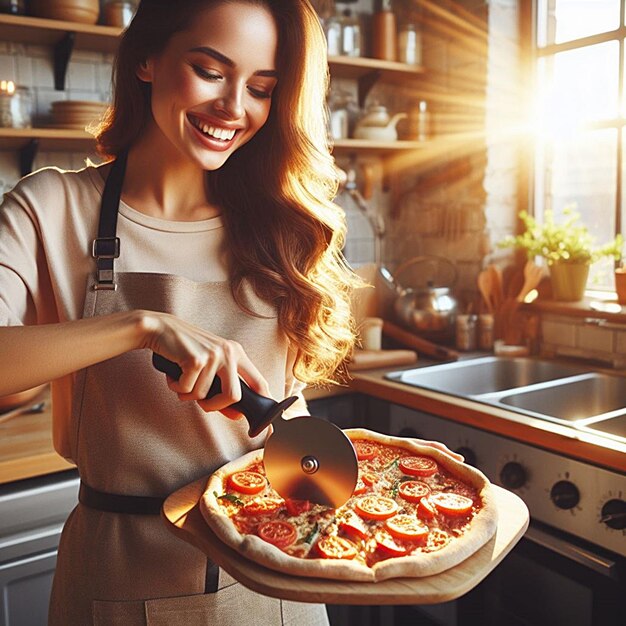 Photo cutting pizza