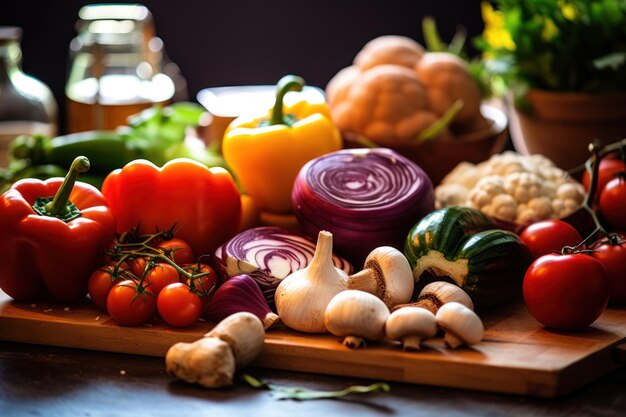 a cutting vegetables on a cutting board professional advertising food photography