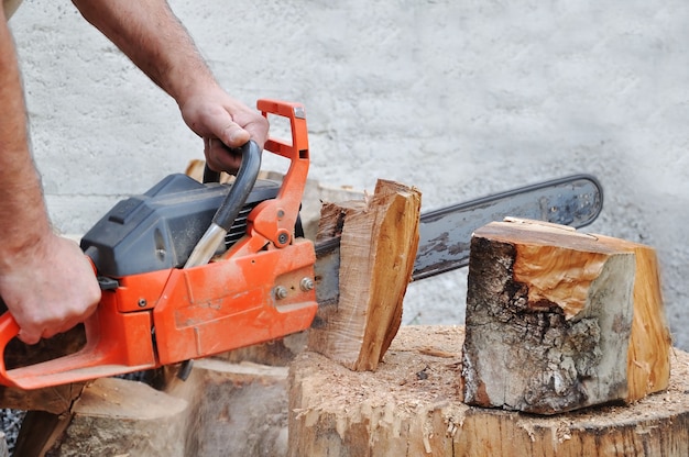 Cutting wood as a preparing of the winter