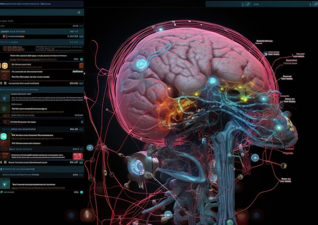 A cuttingedge AI diagnostic tool displaying a 3D visualization of a brain tumor aiding in early de