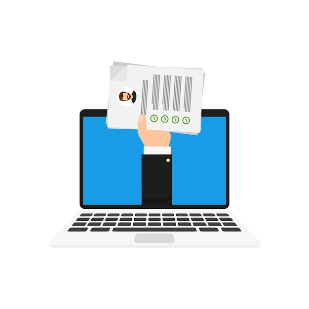 노트북 작업 검색에 CV 플랫 벡터 일러스트 레이 션에 서명
