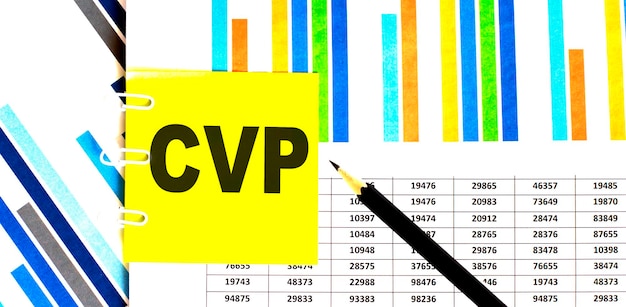 CVP Cost Volume Profit text on yellow sticky on chart business concept background