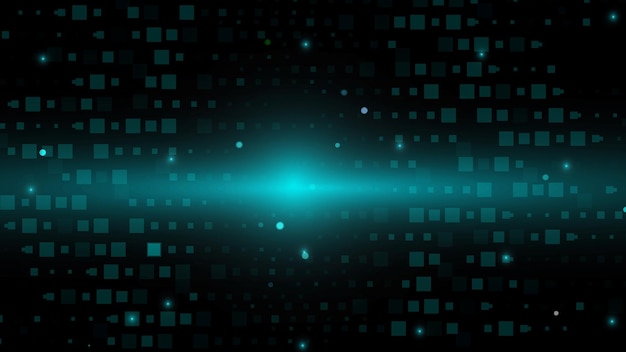 Cyan color geometric shape particles on black background