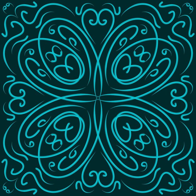 Cyan Doodle Floral Pattern