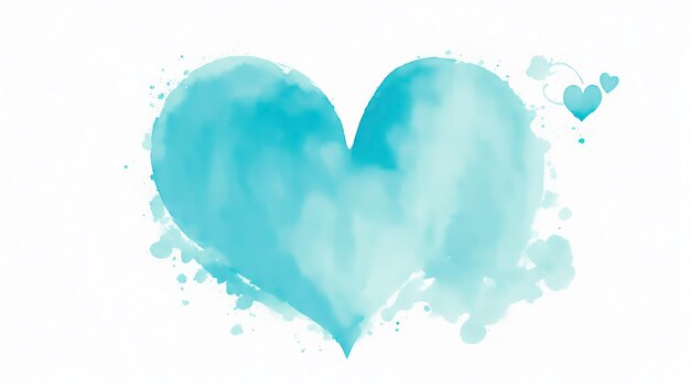 Photo a cyan watercolor heart shape on a white background