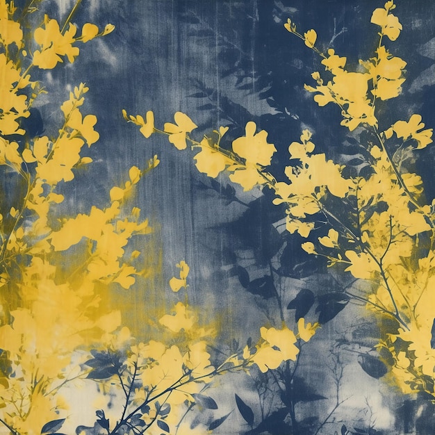 Cyanotype fabric background yellow AI generative