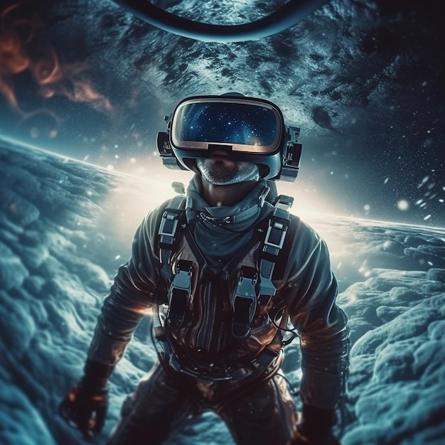 Cyber age gaming personage met een VR-headset