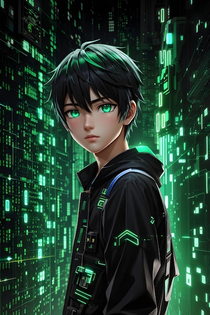 Premium Photo | Cyber Anime Boy Wallpaper Cyber Style Anime Portrait