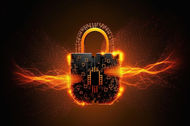 Photo cyber attack abstract hi speed internet technology red background with padlock cybersecurity concept generative ai