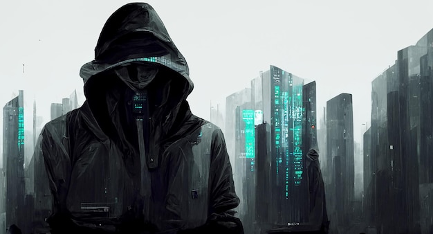 Cyber attack concept of Dark Web Hooded Hacker illustation