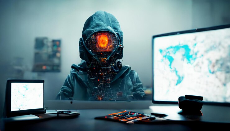 फोटो cyber attack concept of dark web hooded hacker illustation