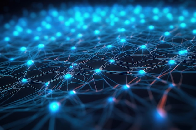 Cyber big data flow Blockchain Cyan data fields Network line connect stream Concept van AI-technologie