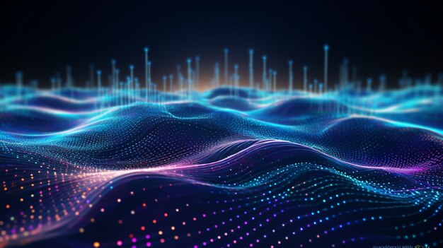 Foto il flusso di big data cibernetico i campi di dati blockchain il flusso di connessione della linea di rete il concetto di tecnologia ai