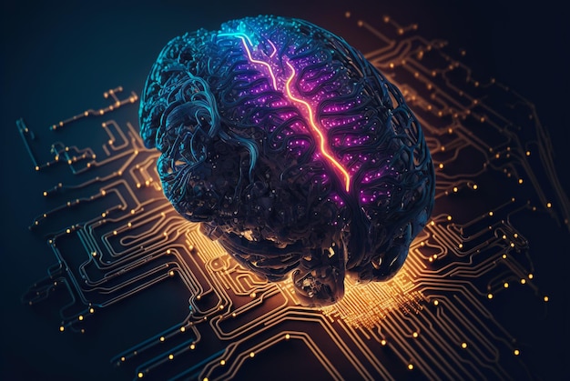 Cyber brain of Artificial Intelligence Wires and circuit attached Futuristic synthetic life