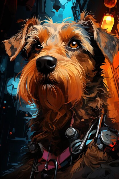 Cyber Canine Airedale Terriers Neon Contemplatie