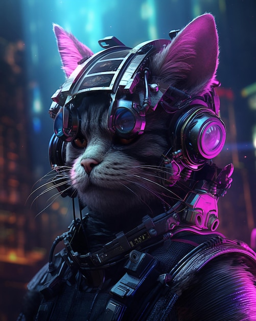 Cyber Cat portrait illustration