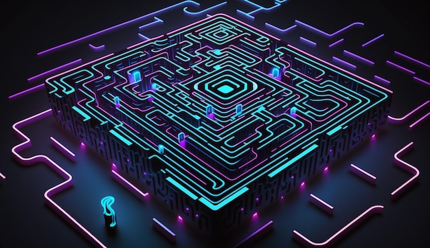 サイバー回路未来的なネオン背景モチーフ迷路テクノ壁紙造園家生成 AI