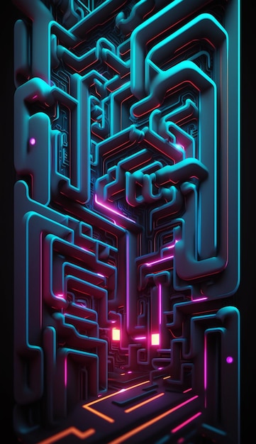 cyber circuit futuristic neon backgroundmotif maze techno wallpaper poster generative ai