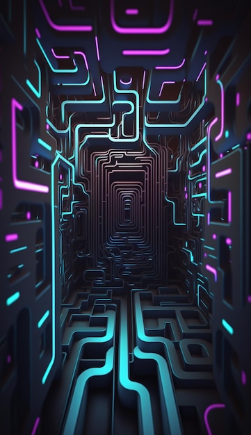 cyber circuit futuristic neon backgroundmotif maze techno wallpaper poster generative ai