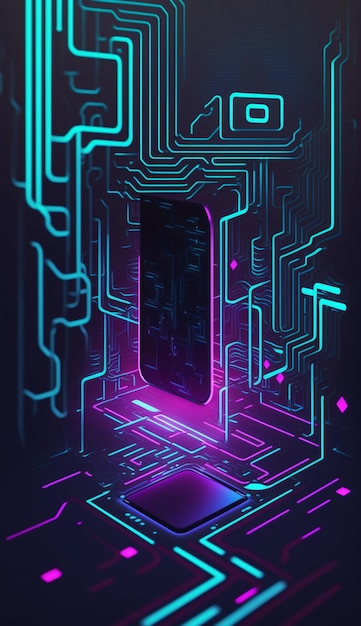 cyber circuit futuristic neon backgroundmotif maze techno wallpaper poster generative ai