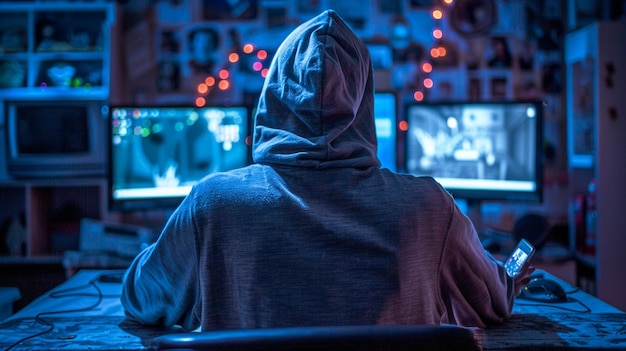 A cyber criminal on computer
