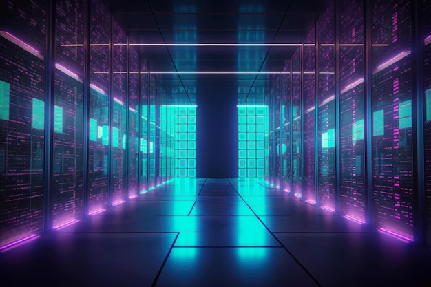 Cyber Data Center Neon Server Room met futuristische technologie