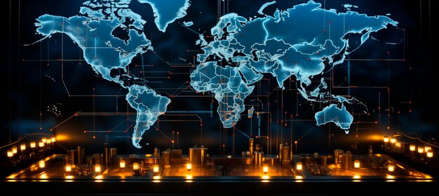 cyber data screens world map