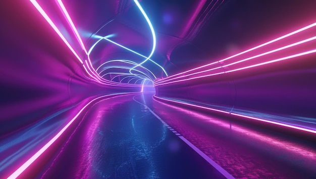 cyber digital speed of light road speed concept fast neon background 3d render abstract geometric colorful light glowing circle urban glow