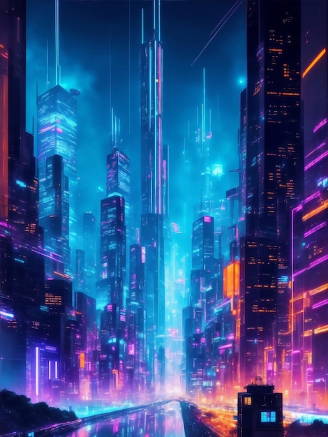 Cyber future cityscape at night Generative AI Illustration