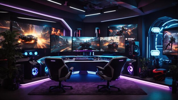 Photo cyber gamer's paradise a futuristic game room experience