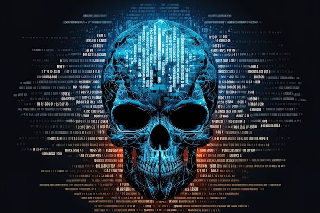 Cyber hacker attack background skull