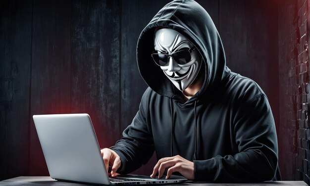 Cyber hacker with hood and laptopcyber hacker with hood and laptopcyber security concept hacker wit