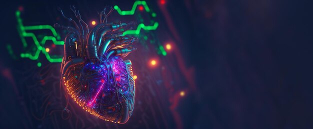 Cyber heart of Artificial Intelligence Wires and circuit attached Futuristic life Generative AI