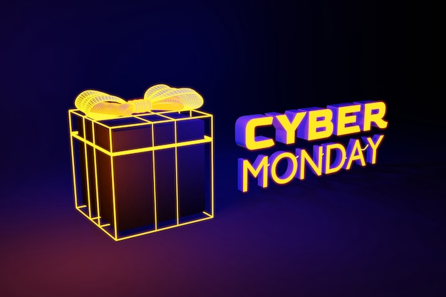 Photo cyber monday colorful neon gift box